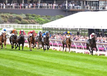 Extratwo ridden by Luke Cartwright wins the Manhari Handicap at Moonee Valley Racecourse on October 25, 2025 in Moonee Ponds, Australia. (Photo by Pat Scala/Racing Photos)