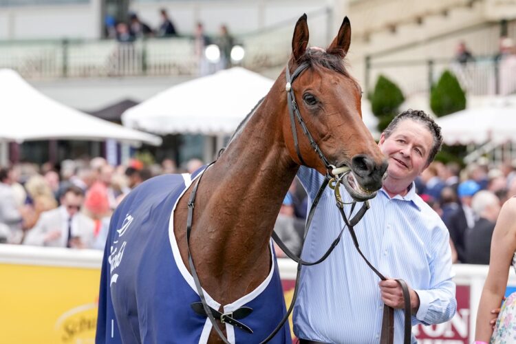 Oh Too Good and Kevin Daffy after winning the Catanach's Jewellers Vase at Caulfield Racecourse on October 11, 2025 in Caulfield, Australia. (Photo by George Sal/Racing Photos)