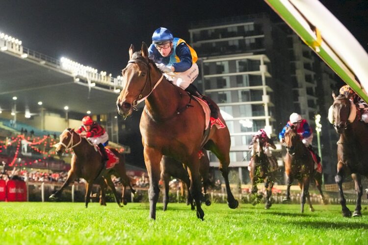 Charm Stone ridden by Blake Shinn wins the Ladbrokes Manikato Stakes at Moonee Valley Racecourse on September 26, 2025 in Moonee Ponds, Australia. (Photo by Scott Barbour/Racing Photos)