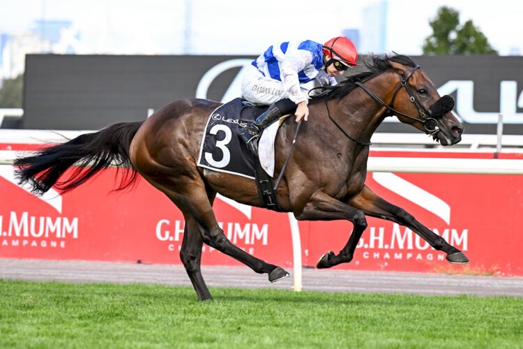 Whisky On The Hill (GB) ridden by Damian Lane wins the Roy Higgins at Flemington Racecourse on March 28, 2026 in Flemington, Australia. (Photo by Pat Scala/Racing Photos)