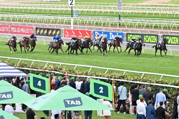 Caballus ridden by Craig Newitt wins the Yulong Newmarket Handicap at Flemington Racecourse on March 07, 2026 in Flemington, Australia. (Photo by Reg Ryan/Racing Photos)