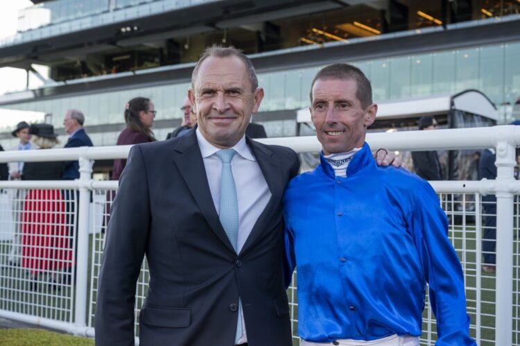 Chris Waller and Nash Rawiller after Beiwacht won the All Aged Stakes [Bradley Photos]