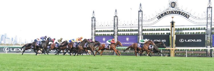 Capper Thirtynine ridden by Luke Cartwright wins the William Newton VC Handicap at Flemington Racecourse on April 25, 2026 in Flemington, Australia. (Photo by Brett Holburt/Racing Photos)