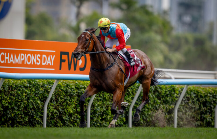 Ka ying Rising and Zac Purton win the Chairmans Sprint Prize and complete the Sprint Triple Crown at Sha Tin Racecourse in Sha Tin, Hong Kong, China on April 26, 2026. Photo By: Alex Evers/ HKJC