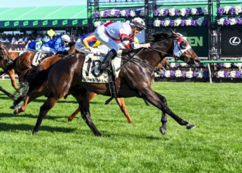 New York Lustre ridden by Carleen Hefel wins the Kirin Ichiban Sprint at Flemington Racecourse on November 01, 2025 in Flemington, Australia. (Photo by Brett Holburt/Racing Photos)