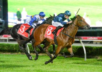Bella Verona ridden by Patrick Moloney wins the Hertz Maiden Plate at Cranbourne Racecourse on April 17, 2026 in Cranbourne, Australia. (Photo by Ross Holburt/Racing Photos)