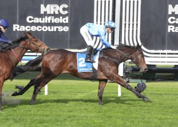 Angels Fury ridden by Jabez Johnstone wins the Sportsbet Race Previews Handicap at Caulfield Racecourse on July 11, 2026 in Caulfield, Australia. (Photo by Brett Holburt/Racing Photos)