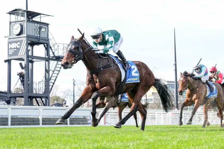 Signature Scent ridden by Jabez Johnstone wins the Sportsbet More Places Handicap at Caulfield Racecourse on July 11, 2026 in Caulfield, Australia. (Photo by George Sal/Racing Photos)