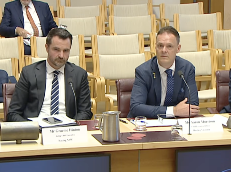 Acting Racing NSW CEO Graeme Hinton and Racing Victoria CEO Aaron Morrison in Parliament