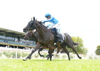 Nursery Chime ridden by Logan Bates wins the The Kevin Paten Handicap at Mornington Racecourse on January 05, 2025 in Mornington, Australia. (Photo by Brett Holburt/Racing Photos) B