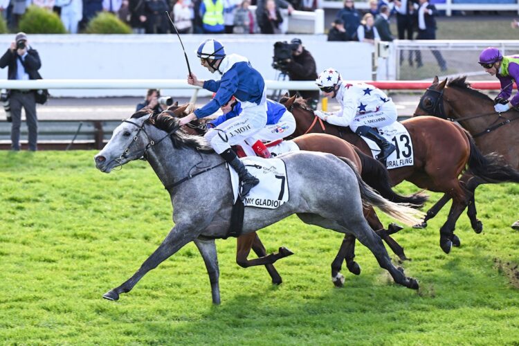 My Gladiola ridden by Jamie Mott wins the Charter Keck Cramer Moir Stakes at Sportsbet Sandown Hillside Racecourse on September 05, 2026 in Springvale, Australia. (Photo by Pat Scala/Racing Photos)