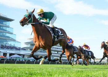 Sheza Alibi ridden by Luke Nolen wins the Crown Makybe Diva Stakes at Flemington Racecourse on September 12, 2026 in Flemington, Australia. (Photo by George Sal/Racing Photos)