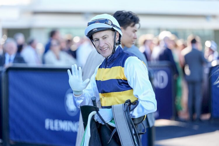 Blake Shinn after winning the TAB We're On at Flemington Racecourse on August 01, 2026 in Flemington, Australia. (Photo by George Sal/Racing Photos)